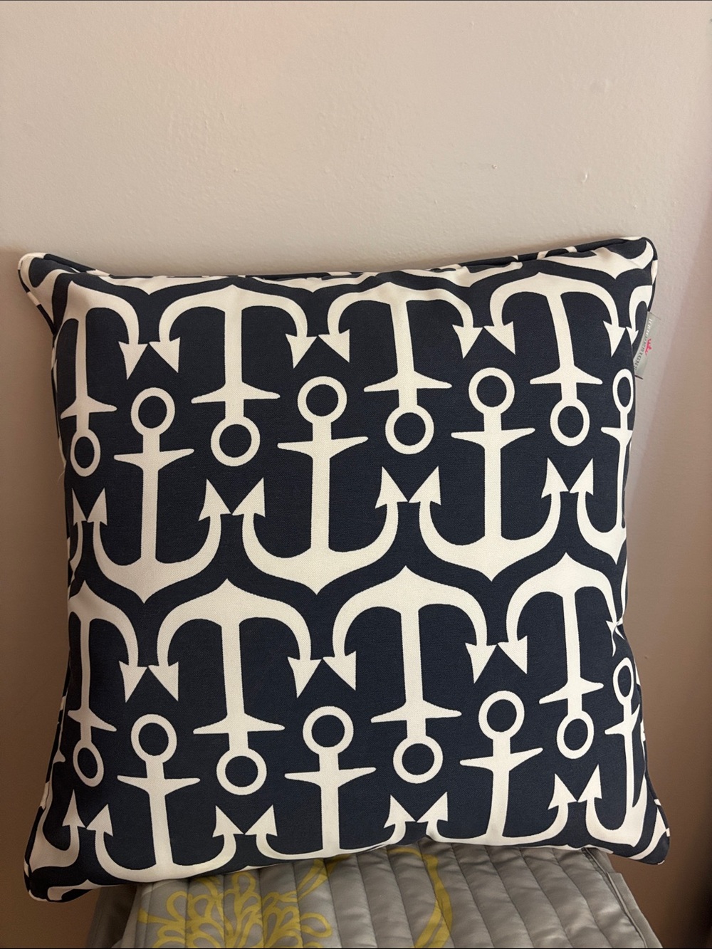 HRH design Navy & White Anchor Pattern Decorative Throw Pillow -